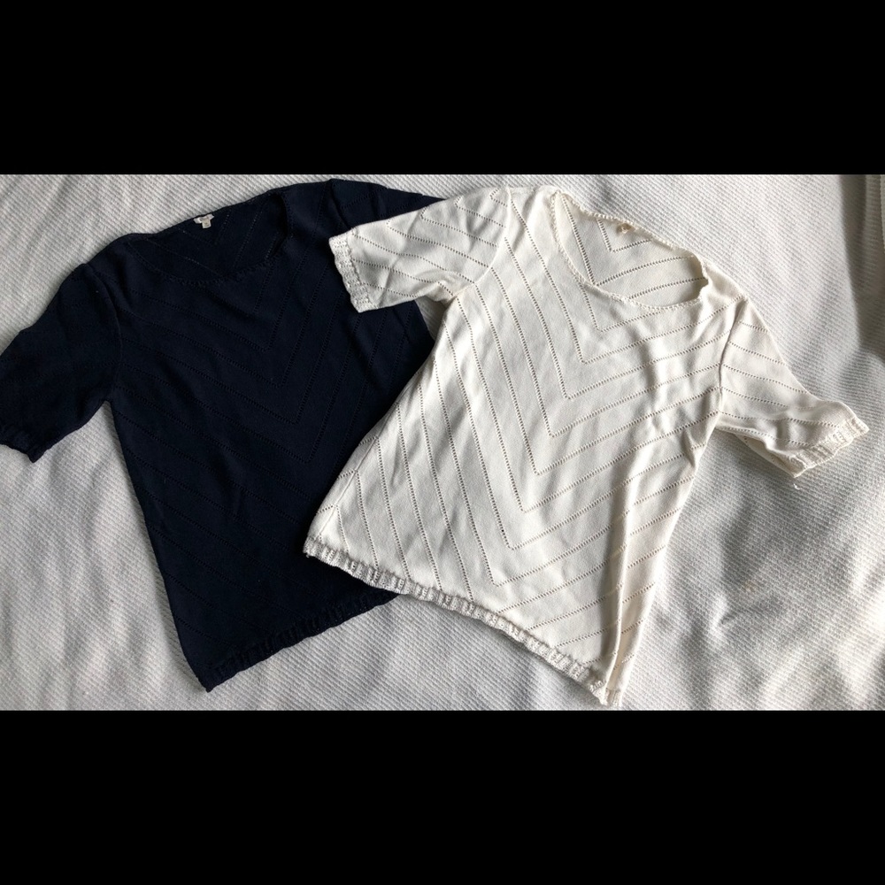 Two JCrew knit with perforated V design